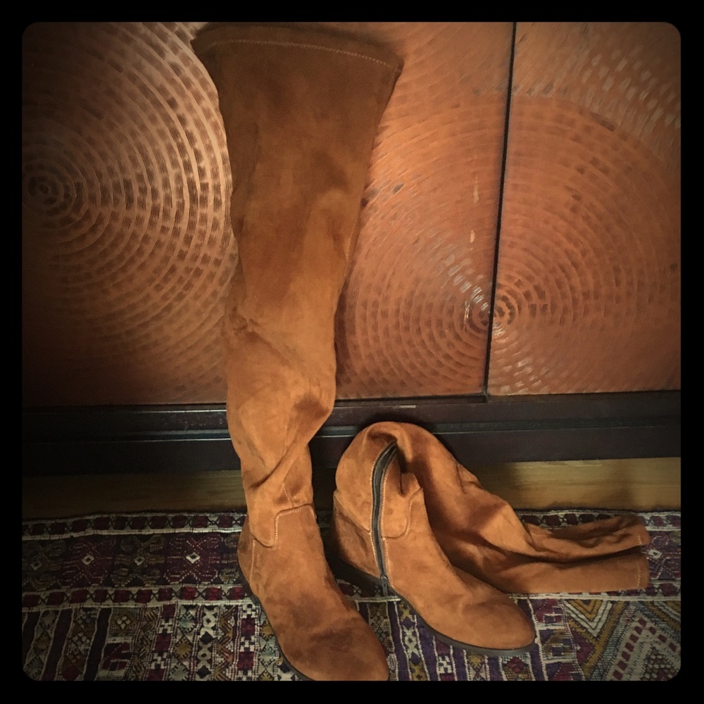 Barney’s NY Brown faux suede over the knee boots